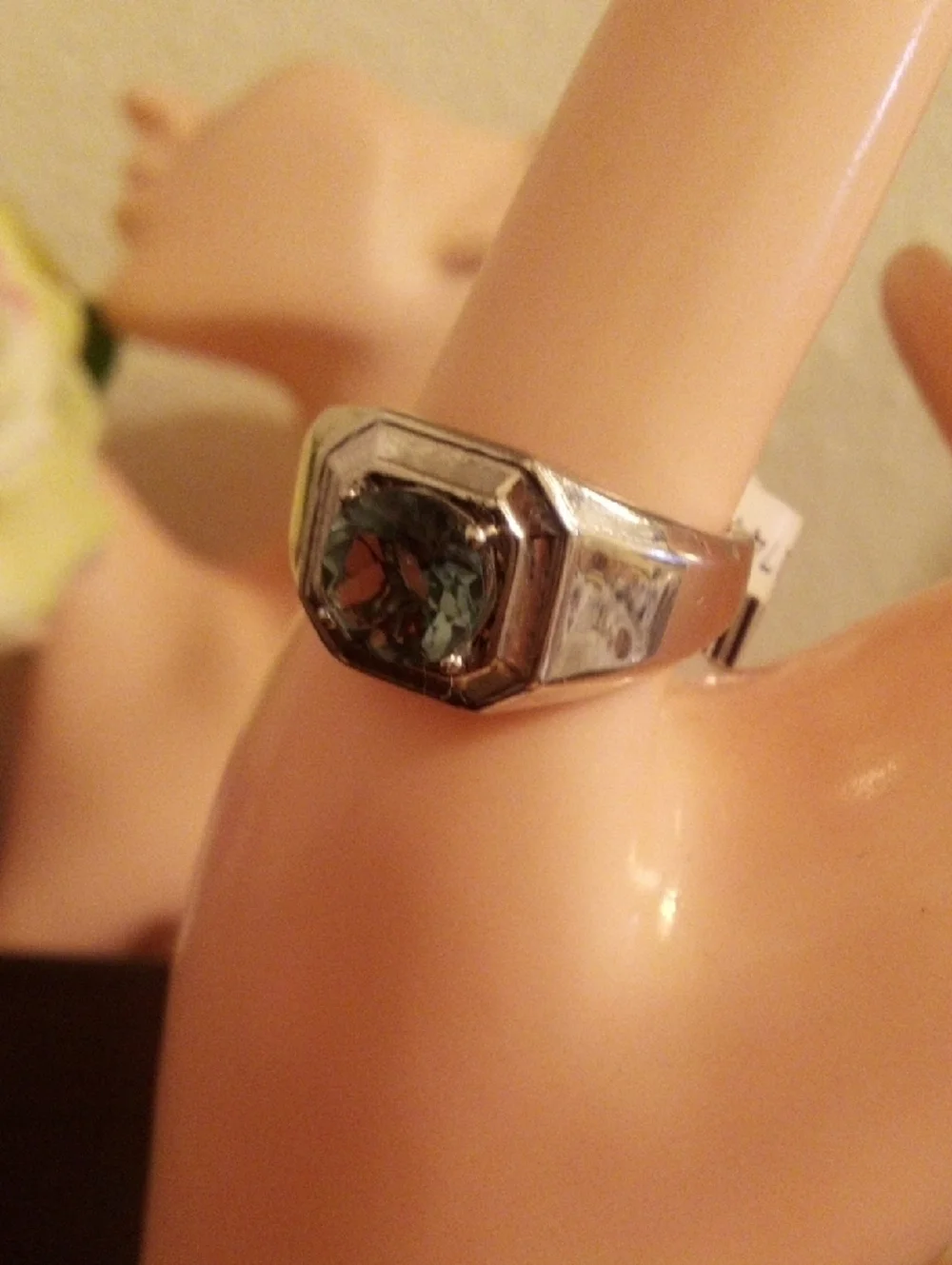 Sterling Silver Green Gemstone Ring - Women Jewelry
